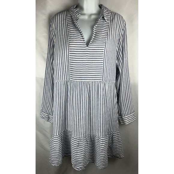 Tommy Bahama Tops - Tommy Bahama Size L St. Lucia Linen Blend Striped Collared Tunic Dress Ruffled